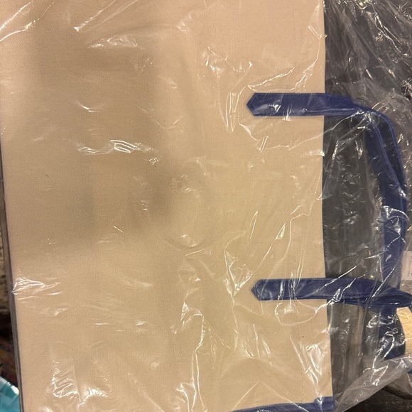 Canvas Tote Bag with Blue Handles - Picture 1 of 5